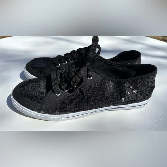 Women's Black Sequin Sneakers - Picture 1 of 3